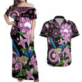 Personalised Australia Boronia And Malurus Cyaneus Couples Matching Off Shoulder Maxi Dress and Hawaiian Shirt Aboriginal Art
