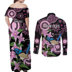 Personalised Australia Boronia And Malurus Cyaneus Couples Matching Off Shoulder Maxi Dress and Long Sleeve Button Shirt Aboriginal Art