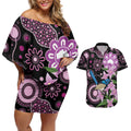 Personalised Australia Boronia And Malurus Cyaneus Couples Matching Off Shoulder Short Dress and Hawaiian Shirt Aboriginal Art