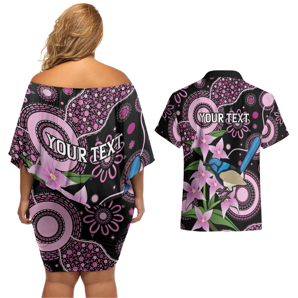 Personalised Australia Boronia And Malurus Cyaneus Couples Matching Off Shoulder Short Dress and Hawaiian Shirt Aboriginal Art