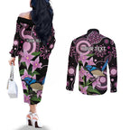 Personalised Australia Boronia And Malurus Cyaneus Couples Matching Off The Shoulder Long Sleeve Dress and Long Sleeve Button Shirt Aboriginal Art