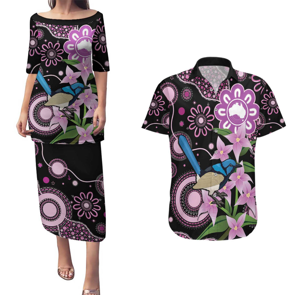 Personalised Australia Boronia And Malurus Cyaneus Couples Matching Puletasi and Hawaiian Shirt Aboriginal Art