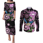 Personalised Australia Boronia And Malurus Cyaneus Couples Matching Puletasi and Long Sleeve Button Shirt Aboriginal Art