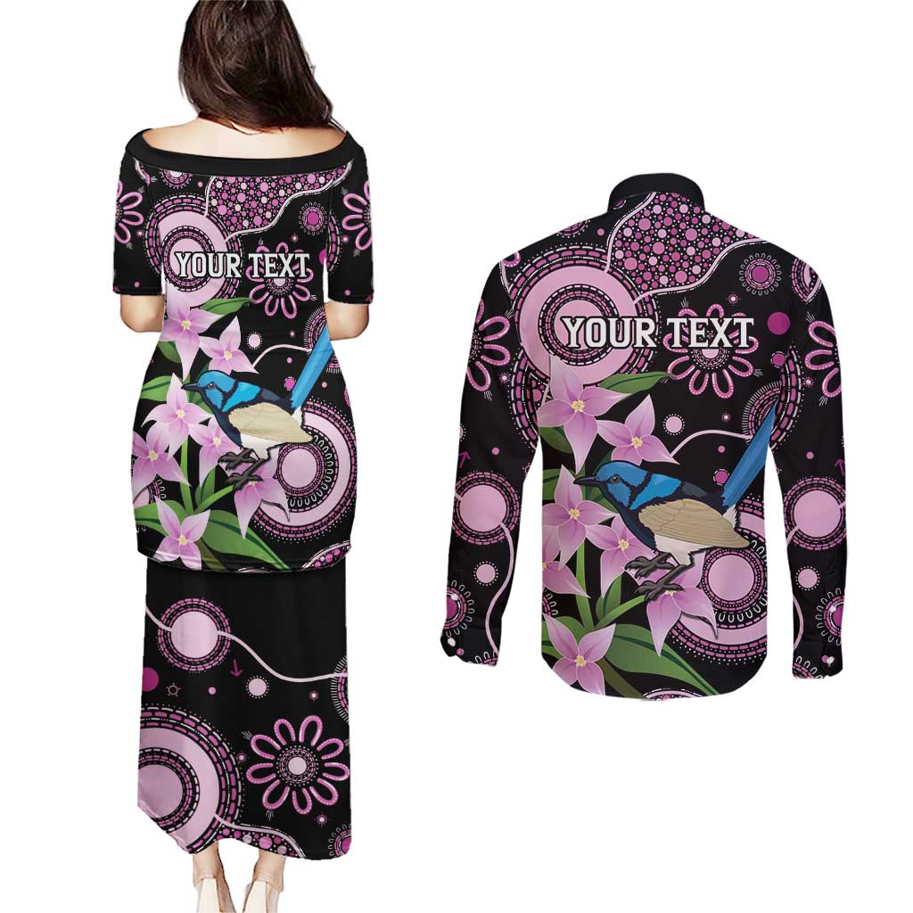 Personalised Australia Boronia And Malurus Cyaneus Couples Matching Puletasi and Long Sleeve Button Shirt Aboriginal Art