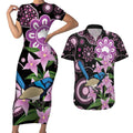 Personalised Australia Boronia And Malurus Cyaneus Couples Matching Short Sleeve Bodycon Dress and Hawaiian Shirt Aboriginal Art