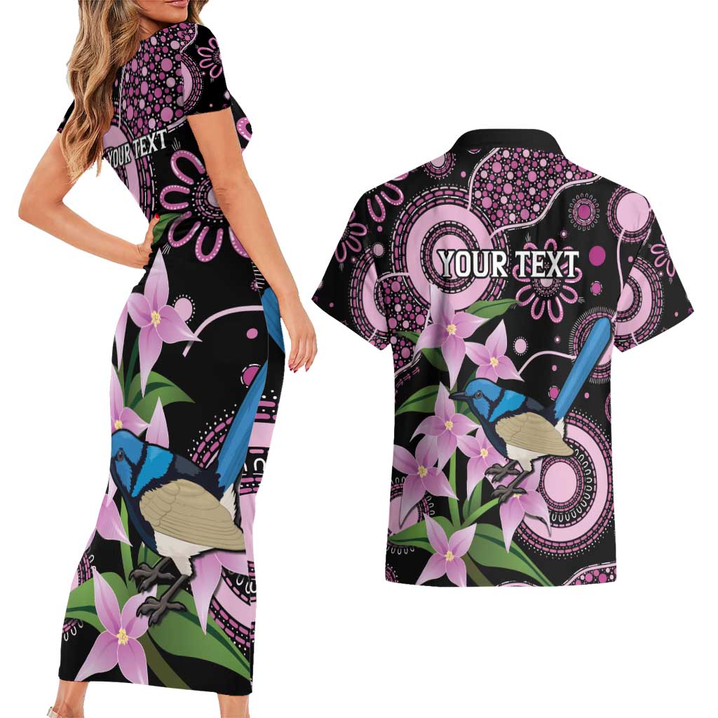 Personalised Australia Boronia And Malurus Cyaneus Couples Matching Short Sleeve Bodycon Dress and Hawaiian Shirt Aboriginal Art