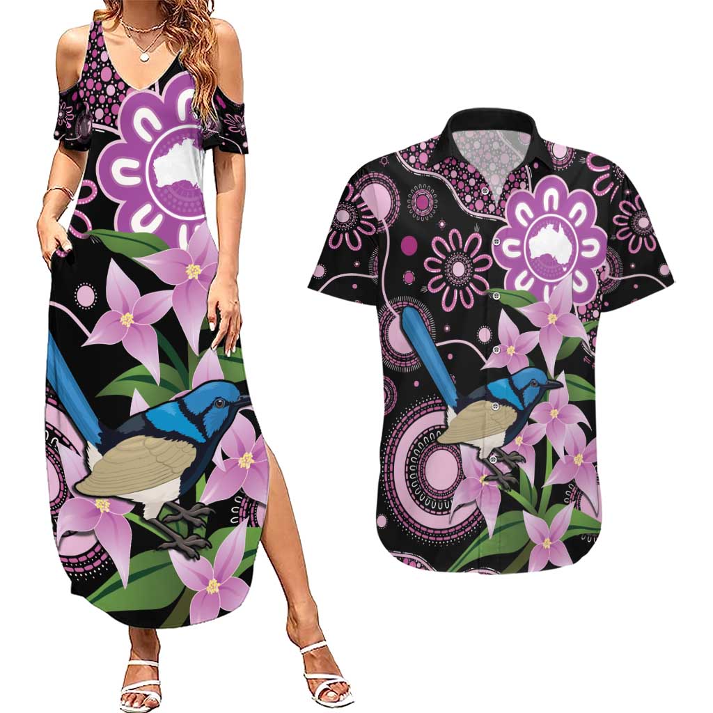 Personalised Australia Boronia And Malurus Cyaneus Couples Matching Summer Maxi Dress and Hawaiian Shirt Aboriginal Art