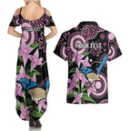 Personalised Australia Boronia And Malurus Cyaneus Couples Matching Summer Maxi Dress and Hawaiian Shirt Aboriginal Art