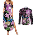 Personalised Australia Boronia And Malurus Cyaneus Couples Matching Summer Maxi Dress and Long Sleeve Button Shirt Aboriginal Art