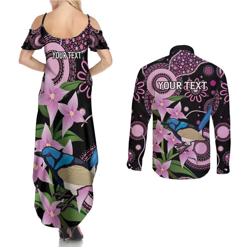 Personalised Australia Boronia And Malurus Cyaneus Couples Matching Summer Maxi Dress and Long Sleeve Button Shirt Aboriginal Art
