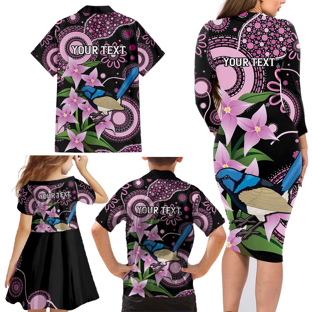 Personalised Australia Boronia And Malurus Cyaneus Family Matching Long Sleeve Bodycon Dress and Hawaiian Shirt Aboriginal Art