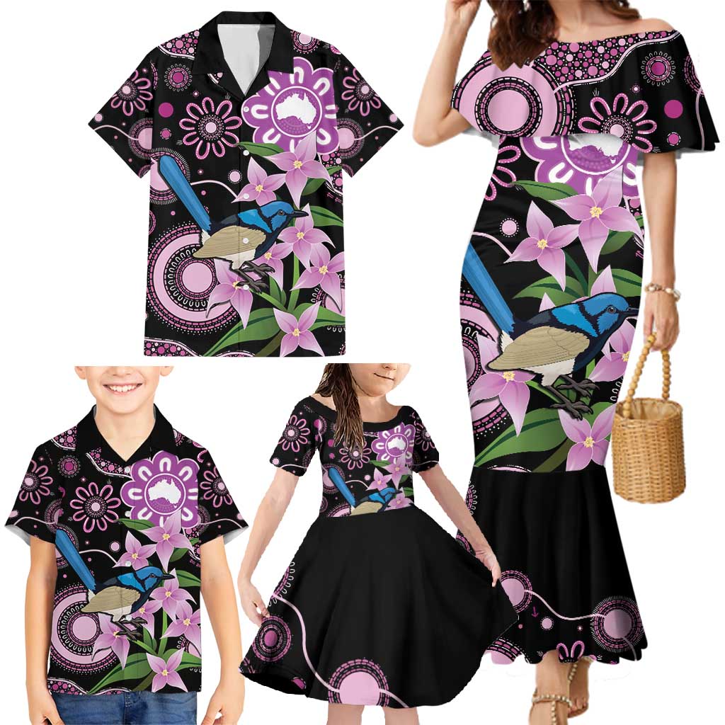 Personalised Australia Boronia And Malurus Cyaneus Family Matching Mermaid Dress and Hawaiian Shirt Aboriginal Art