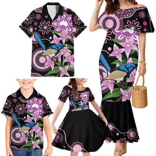 Personalised Australia Boronia And Malurus Cyaneus Family Matching Mermaid Dress and Hawaiian Shirt Aboriginal Art