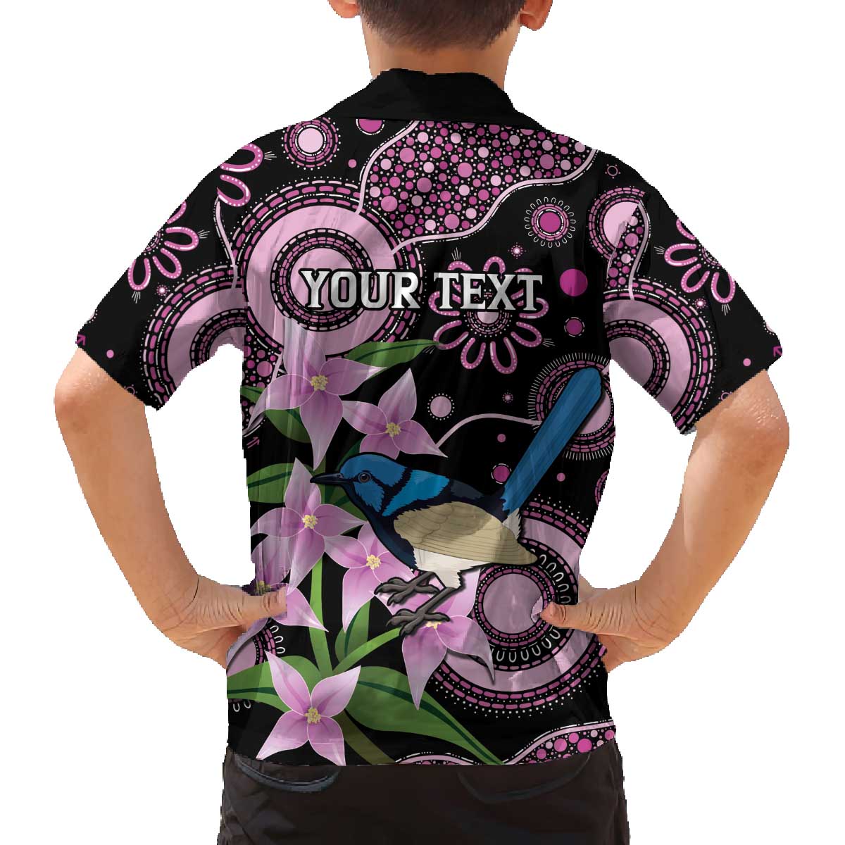 Personalised Australia Boronia And Malurus Cyaneus Family Matching Off The Shoulder Long Sleeve Dress and Hawaiian Shirt Aboriginal Art
