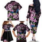 Personalised Australia Boronia And Malurus Cyaneus Family Matching Off The Shoulder Long Sleeve Dress and Hawaiian Shirt Aboriginal Art