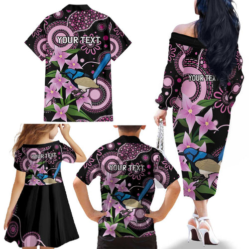 Personalised Australia Boronia And Malurus Cyaneus Family Matching Off The Shoulder Long Sleeve Dress and Hawaiian Shirt Aboriginal Art
