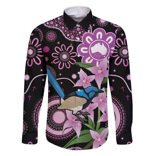 Personalised Australia Boronia And Malurus Cyaneus Family Matching Off The Shoulder Long Sleeve Dress and Hawaiian Shirt Aboriginal Art