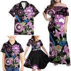 Personalised Australia Boronia And Malurus Cyaneus Family Matching Off Shoulder Maxi Dress and Hawaiian Shirt Aboriginal Art