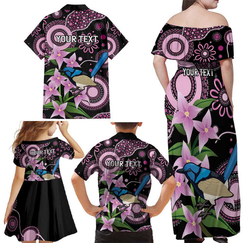 Personalised Australia Boronia And Malurus Cyaneus Family Matching Off Shoulder Maxi Dress and Hawaiian Shirt Aboriginal Art