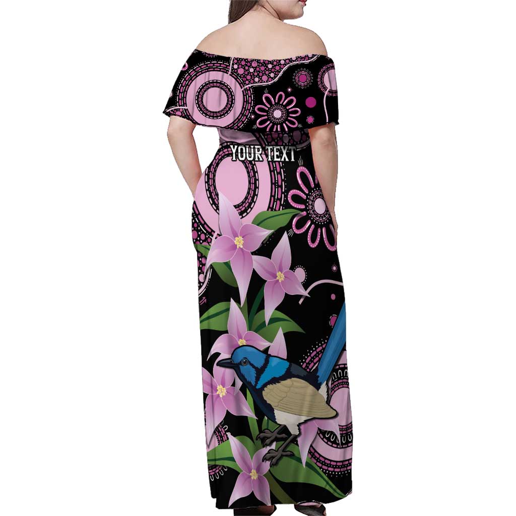 Personalised Australia Boronia And Malurus Cyaneus Family Matching Off Shoulder Maxi Dress and Hawaiian Shirt Aboriginal Art