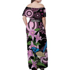 Personalised Australia Boronia And Malurus Cyaneus Family Matching Off Shoulder Maxi Dress and Hawaiian Shirt Aboriginal Art
