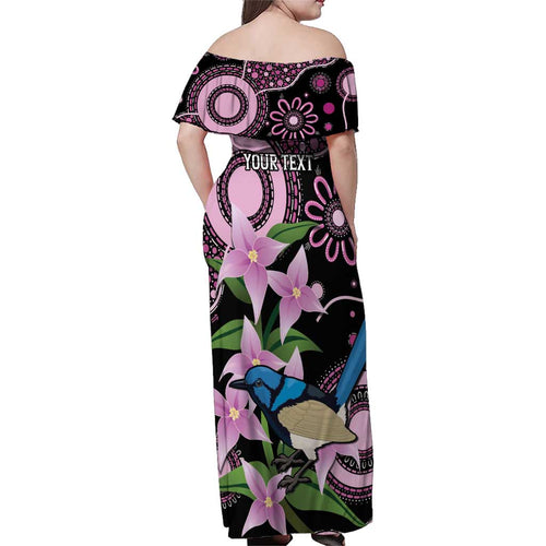 Personalised Australia Boronia And Malurus Cyaneus Family Matching Off Shoulder Maxi Dress and Hawaiian Shirt Aboriginal Art