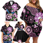 Personalised Australia Boronia And Malurus Cyaneus Family Matching Off Shoulder Short Dress and Hawaiian Shirt Aboriginal Art
