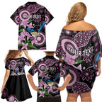 Personalised Australia Boronia And Malurus Cyaneus Family Matching Off Shoulder Short Dress and Hawaiian Shirt Aboriginal Art