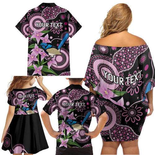Personalised Australia Boronia And Malurus Cyaneus Family Matching Off Shoulder Short Dress and Hawaiian Shirt Aboriginal Art