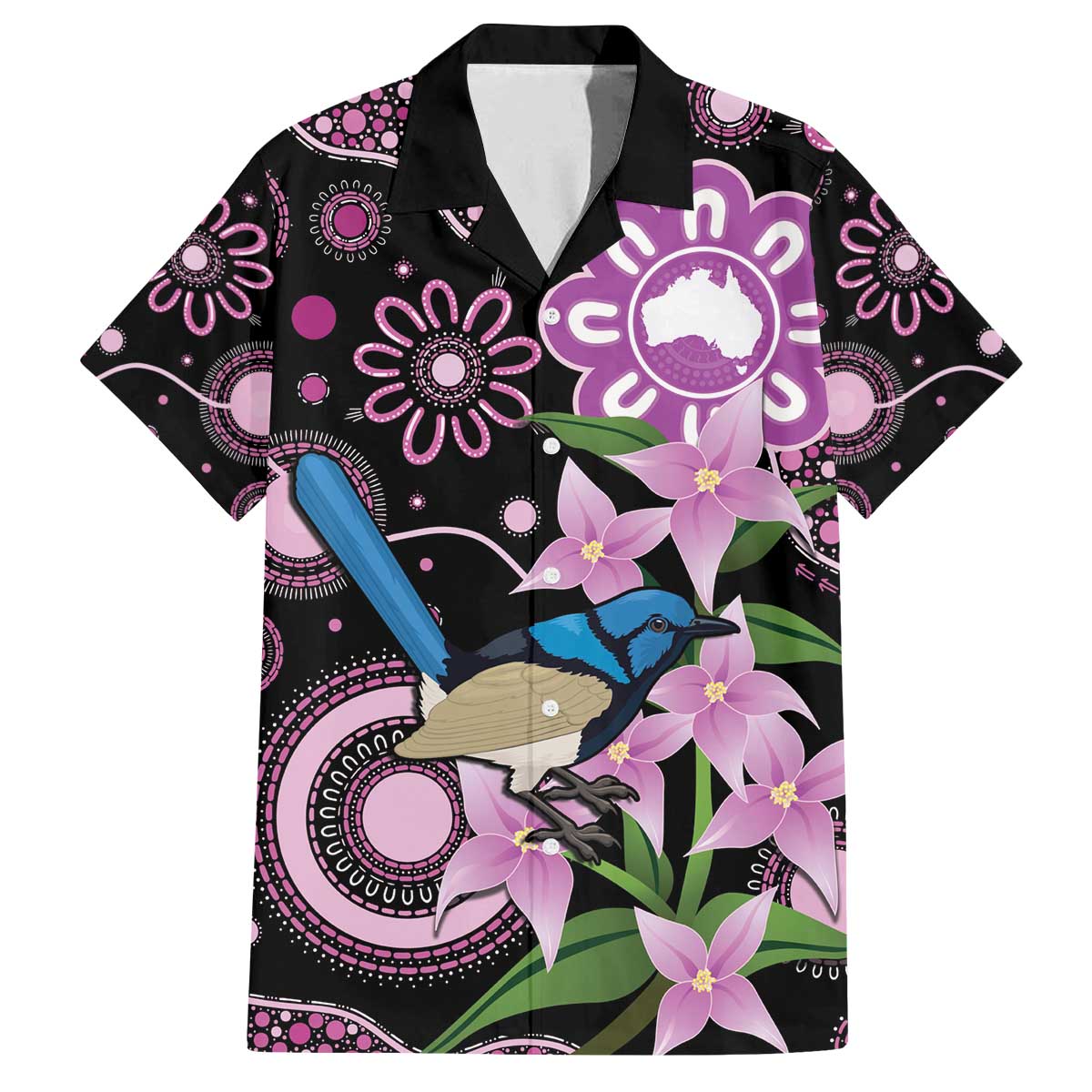 Personalised Australia Boronia And Malurus Cyaneus Family Matching Off Shoulder Short Dress and Hawaiian Shirt Aboriginal Art