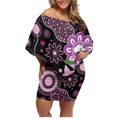 Personalised Australia Boronia And Malurus Cyaneus Family Matching Off Shoulder Short Dress and Hawaiian Shirt Aboriginal Art