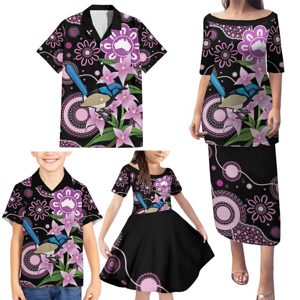 Personalised Australia Boronia And Malurus Cyaneus Family Matching Puletasi and Hawaiian Shirt Aboriginal Art