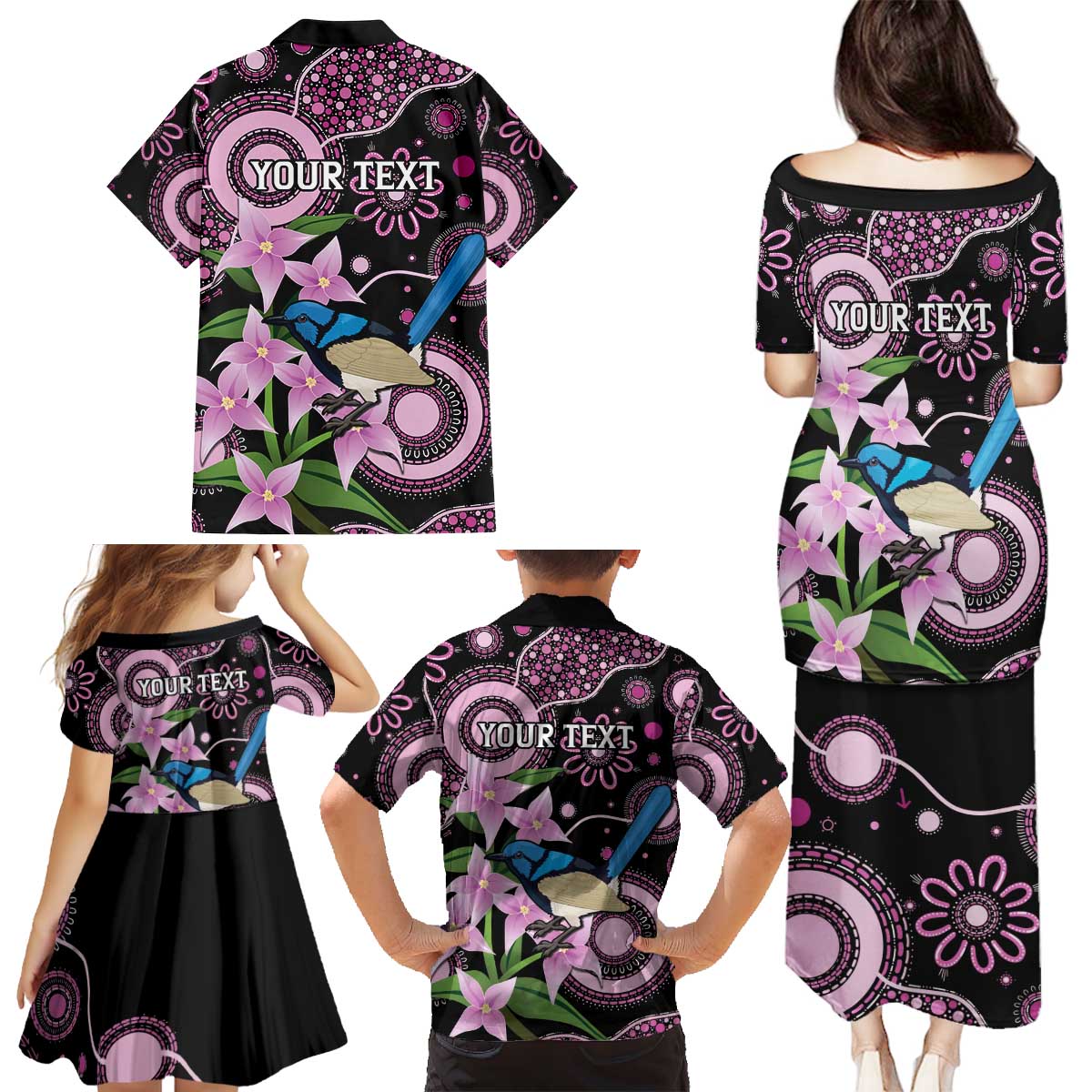 Personalised Australia Boronia And Malurus Cyaneus Family Matching Puletasi and Hawaiian Shirt Aboriginal Art