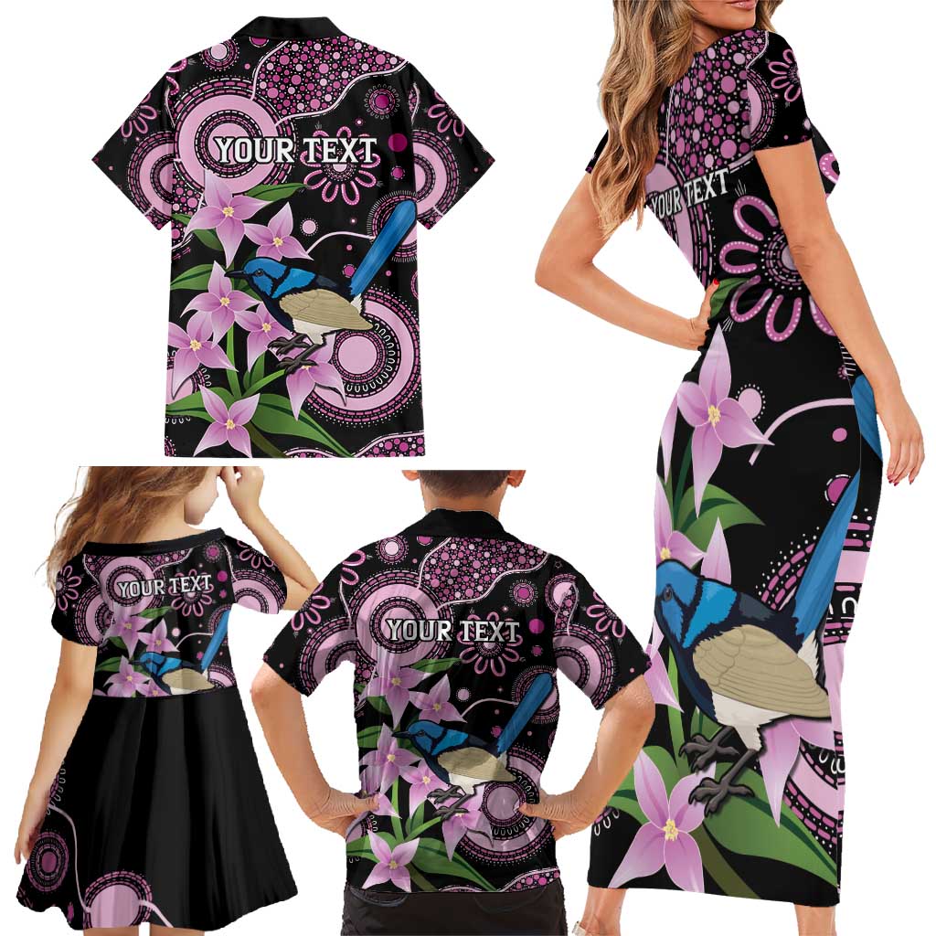 Personalised Australia Boronia And Malurus Cyaneus Family Matching Short Sleeve Bodycon Dress and Hawaiian Shirt Aboriginal Art