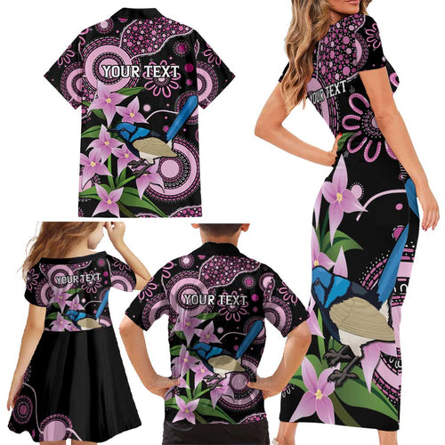 Personalised Australia Boronia And Malurus Cyaneus Family Matching Short Sleeve Bodycon Dress and Hawaiian Shirt Aboriginal Art