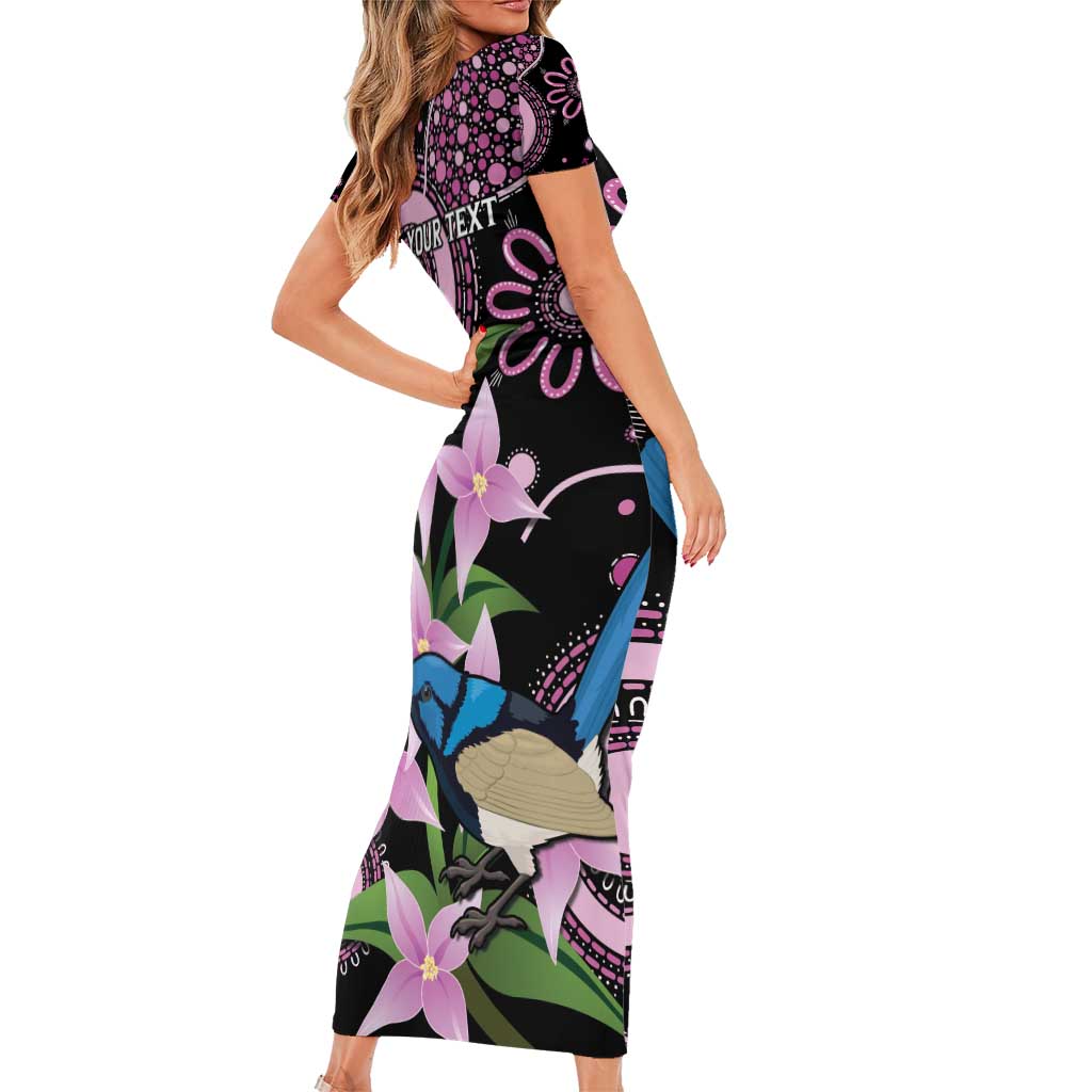 Personalised Australia Boronia And Malurus Cyaneus Family Matching Short Sleeve Bodycon Dress and Hawaiian Shirt Aboriginal Art
