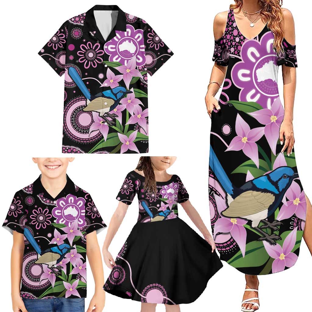 Personalised Australia Boronia And Malurus Cyaneus Family Matching Summer Maxi Dress and Hawaiian Shirt Aboriginal Art