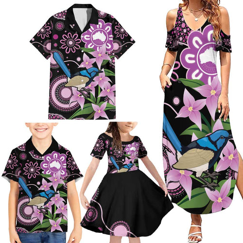 Personalised Australia Boronia And Malurus Cyaneus Family Matching Summer Maxi Dress and Hawaiian Shirt Aboriginal Art