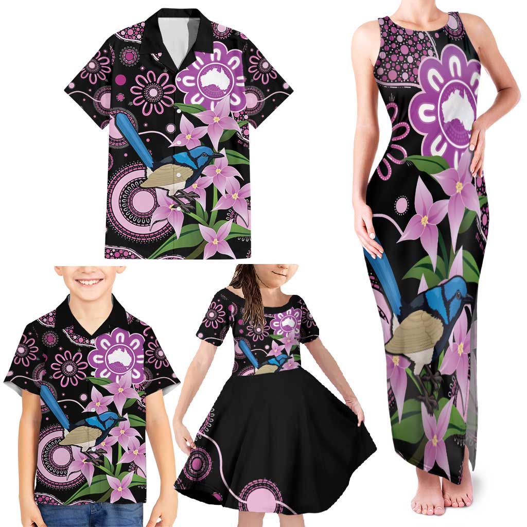 Personalised Australia Boronia And Malurus Cyaneus Family Matching Tank Maxi Dress and Hawaiian Shirt Aboriginal Art