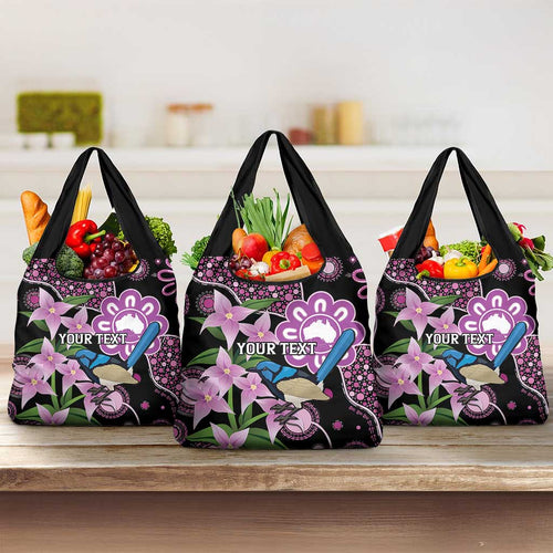 Personalised Australia Boronia And Malurus Cyaneus Grocery Bag Aboriginal Art