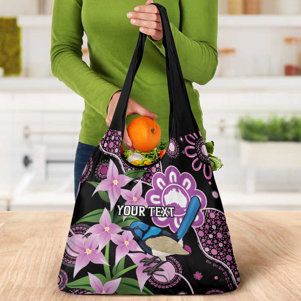 Personalised Australia Boronia And Malurus Cyaneus Grocery Bag Aboriginal Art