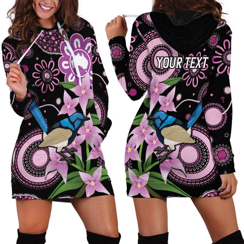 Personalised Australia Boronia And Malurus Cyaneus Hoodie Dress Aboriginal Art