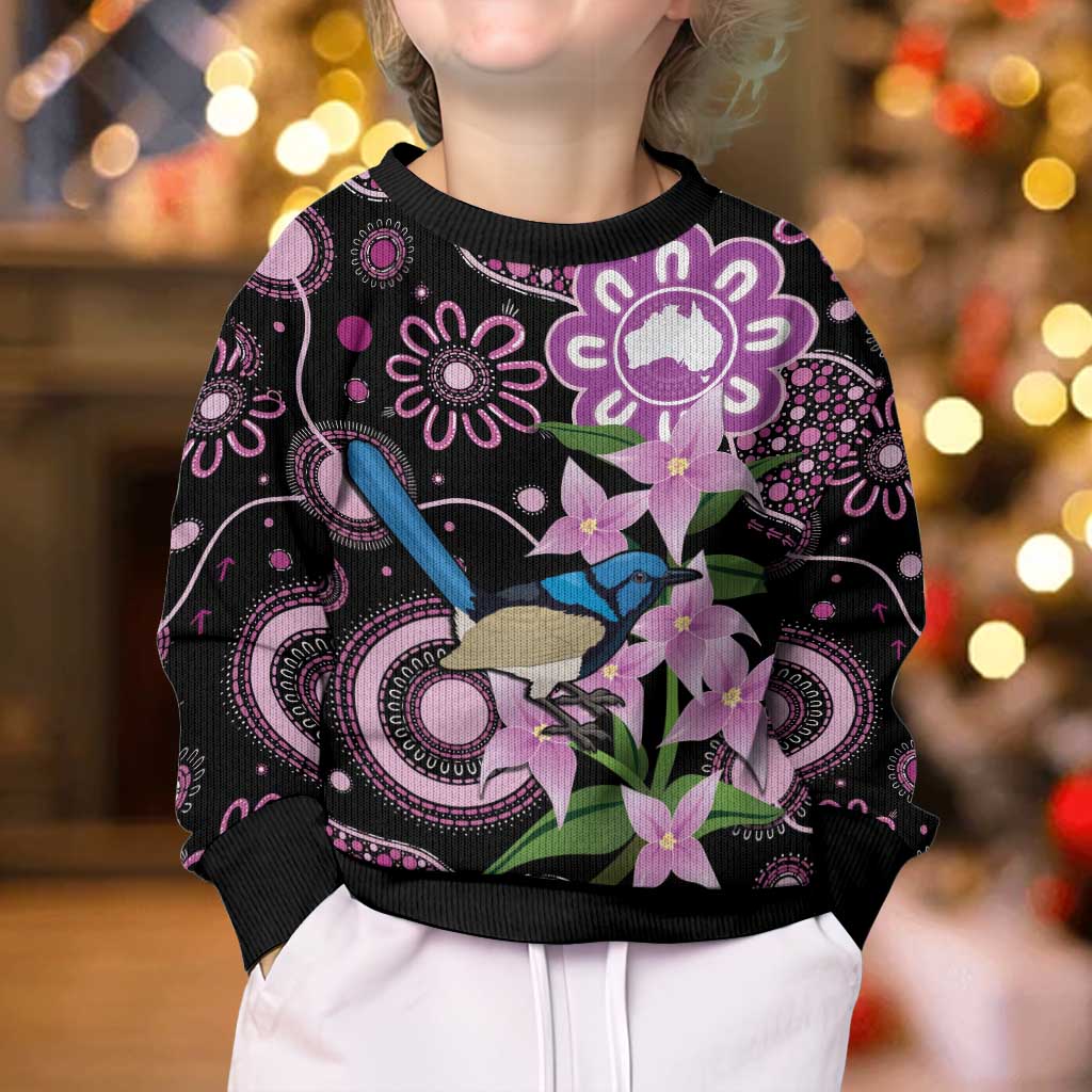 Personalised Australia Boronia And Malurus Cyaneus Kid Ugly Christmas Sweater Aboriginal Art - Aussie Hoodie