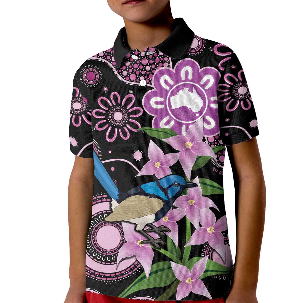 Personalised Australia Boronia And Malurus Cyaneus Kid Polo Shirt Aboriginal Art