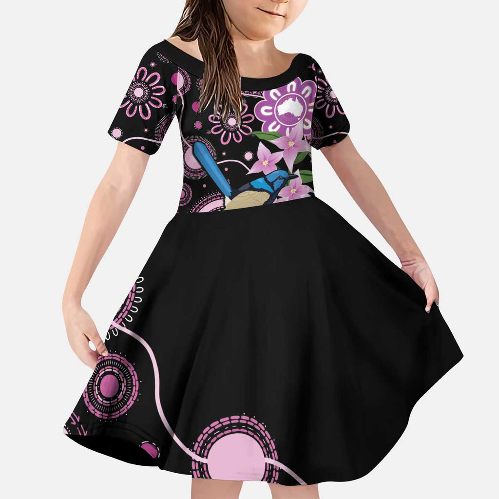 Personalised Australia Boronia And Malurus Cyaneus Kid Short Sleeve Dress Aboriginal Art