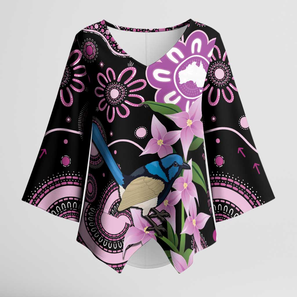 Personalised Australia Boronia And Malurus Cyaneus Kimono Sleeve Blouse Aboriginal Art - Aussie Hoodie