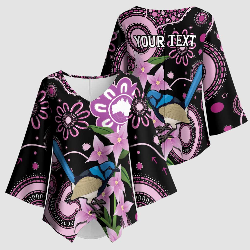 Personalised Australia Boronia And Malurus Cyaneus Kimono Sleeve Blouse Aboriginal Art - Aussie Hoodie