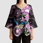 Personalised Australia Boronia And Malurus Cyaneus Kimono Sleeve Blouse Aboriginal Art - Aussie Hoodie