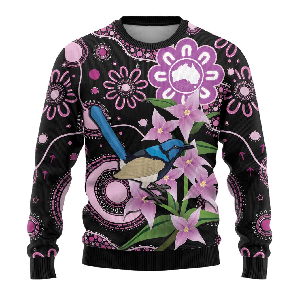 Personalised Australia Boronia And Malurus Cyaneus Ugly Christmas Sweater Aboriginal Art - Aussie Hoodie