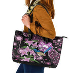 Personalised Australia Boronia And Malurus Cyaneus Leather Tote Bag Aboriginal Art